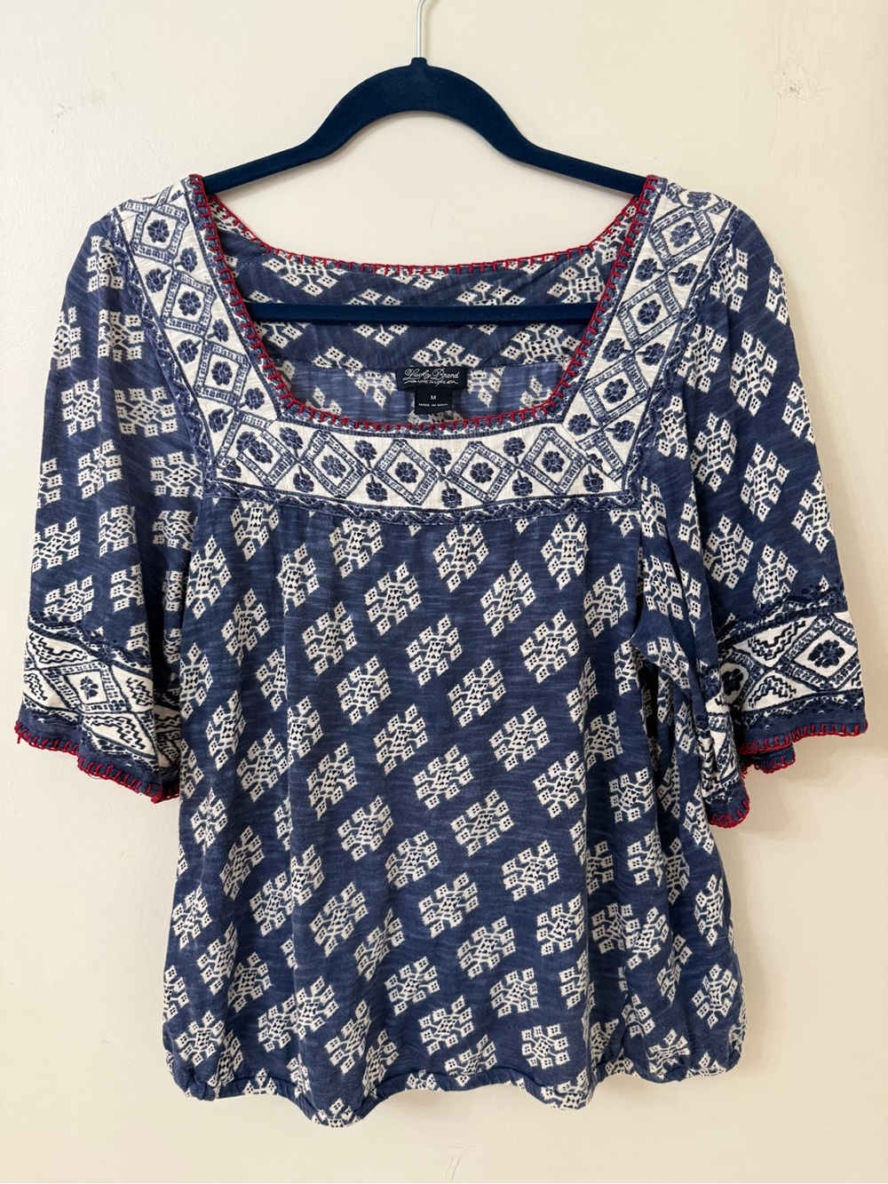 Lucky Brand size medium Navy Square-Neck Tunic with Red Trim